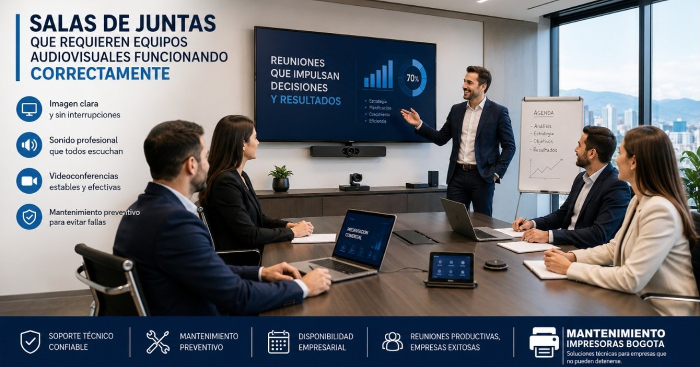 Salas de juntas que requieren equipos audiovisuales funcionando correctamente